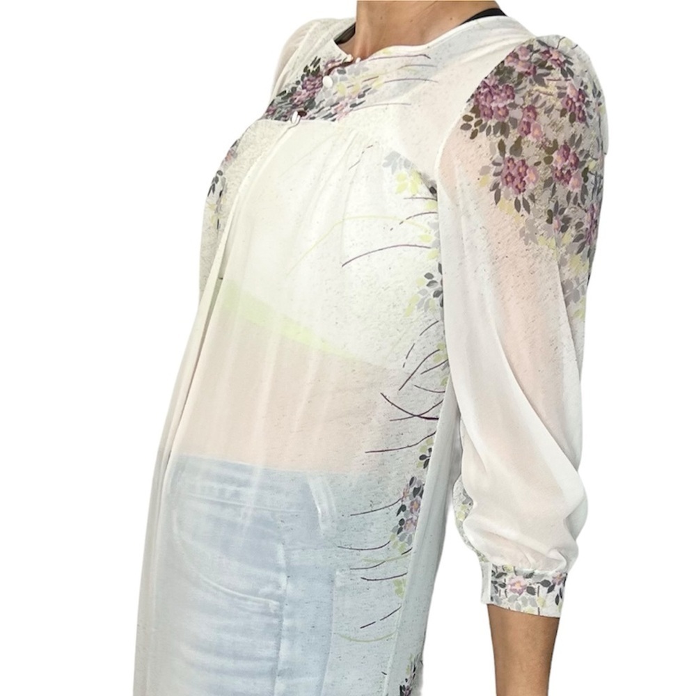 Vintage EATON made in Italy cream floral chiffon maxi robe S